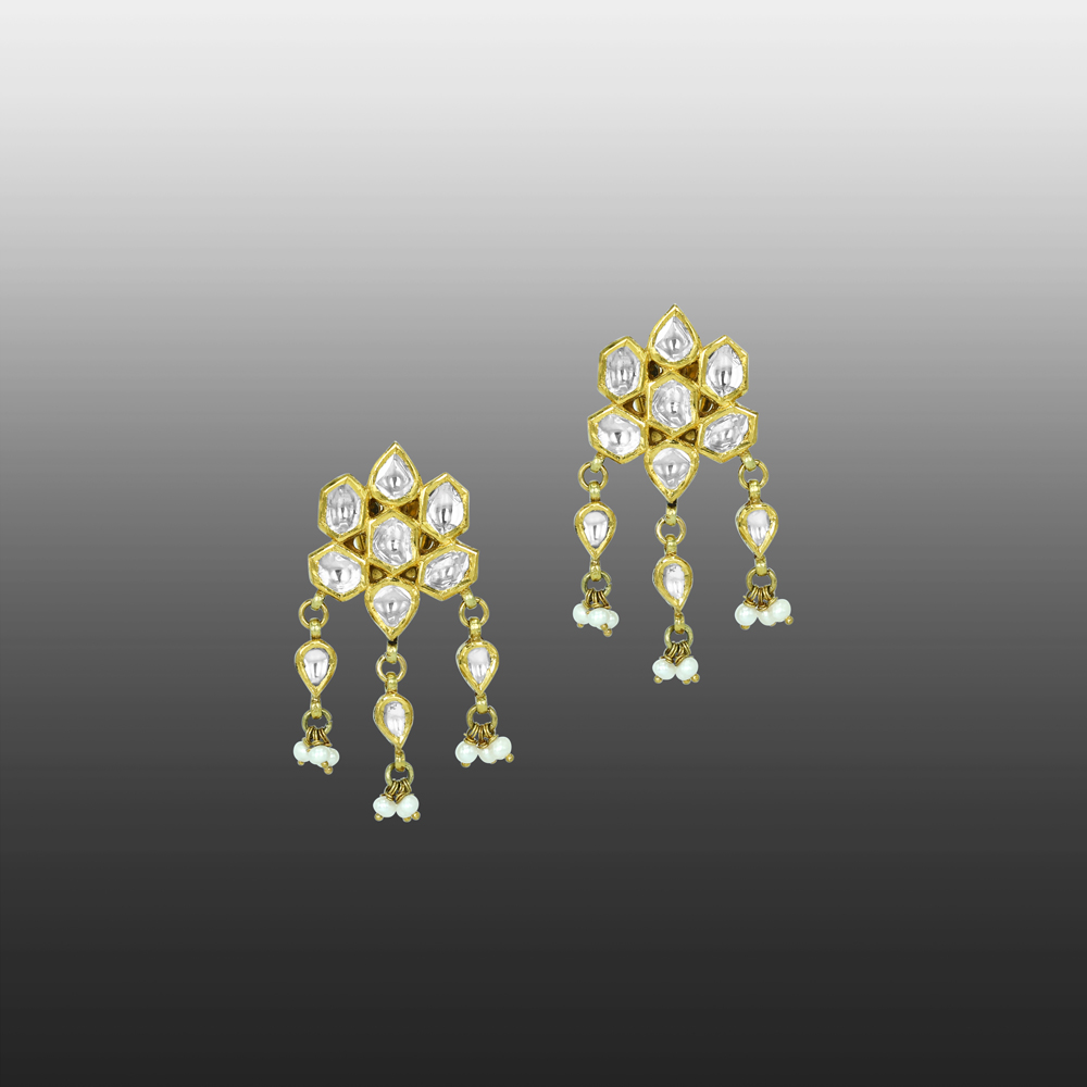 Polki Floral Earrings with Pearls